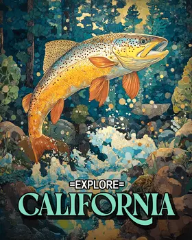 Jumping Trout - California Art Prints – 8″x10″ Artwork for 11″x14″ Frame
