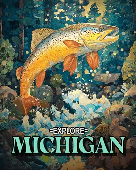 Jumping Trout - Michigan Art Prints – 8″x10″ Artwork for 11″x14″ Frame