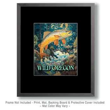 Jumping Trout - Oregon Art Prints – 8″x10″ Artwork for 11″x14″ Frame