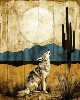 Vintage Desert Howling Coyote - American Southwest Art Prints - 8"x10" Artwork for 11"x14" Frame