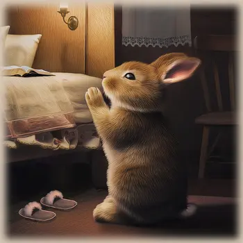 Bunny - Nighttime Prayers - Anthropomorphic Wall Art Prints – 8″x8″ Artwork for 12″x12″ Frame