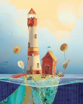 Mixed Media Magical Lighthouse  8”x10” Art Print
