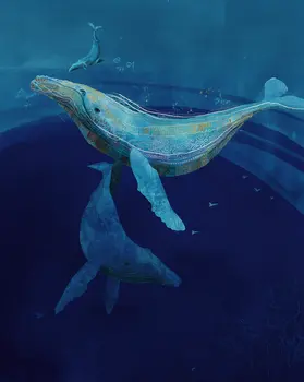 Mixed Media Whales Dancing 8”x10” Art Print