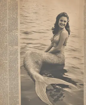 Vintage Mermaid Newspaper Clipping Art Print - 8"x10" Artwork