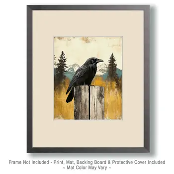 Raven on Post - Art Prints - 8"x10" Artwork for 11"x14" Frame