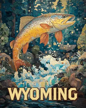 Rocky Mountain Jumping Trout - Wyoming Souvenir Art Prints - 8"x10" Artwork