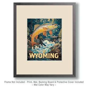 Rocky Mountain Jumping Trout - Wyoming Souvenir Art Prints - 8"x10" Artwork