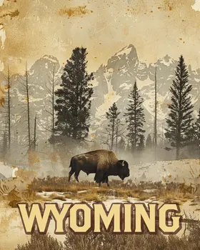 American Great Plains Bison - Wyoming Souvenir Art Prints - 8"x10" Artwork