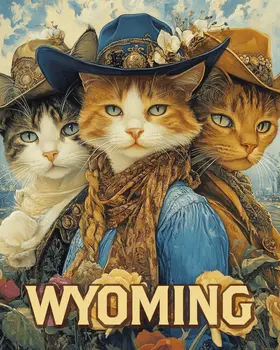 Old West Cats - Wyoming Souvenir Art Prints - 8"x10" Artwork