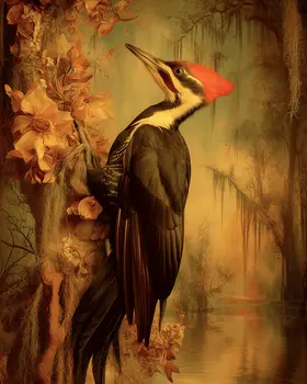 Vintage Ivory Billed Woodpecker in Mangrove Swamp Art Print - 8"x10" Artwork