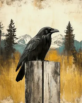 Raven on Post - Art Prints - 8"x10" Artwork for 11"x14" Frame