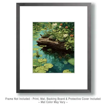 Painted Turtles on a Log Art Print - 8"x10" Artwork
