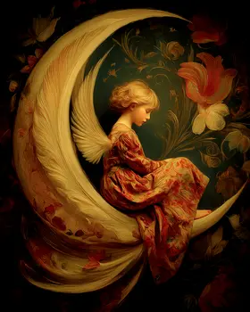 Angel Sleeping on Crescent Moon Art Print - 8"x10" Artwork