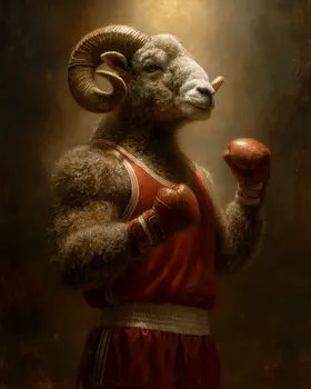 Bighorn Boxer Animals in Sports Art Print - 8"x10" Artwork