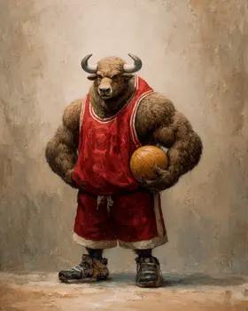 Bull Basketball Player Animals in Sports Art Print - 8"x10" Artwork