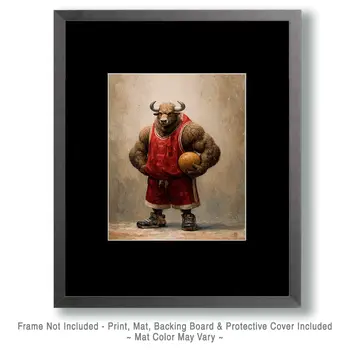 Bull Basketball Player Animals in Sports Art Print - 8"x10" Artwork