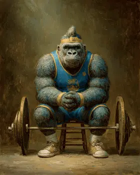 Bodybuilder Ape Animals in Sports Art Print - 8"x10" Artwork