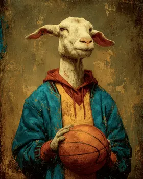 Goat Basketball Player Animals in Sports Art Print - 8"x10" Artwork