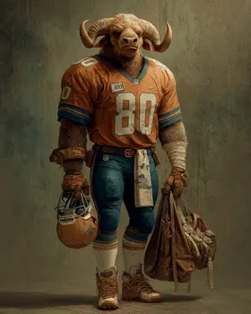 Water Buffalo Football Player Animals in Sports Art Print - 8"x10" Artwork