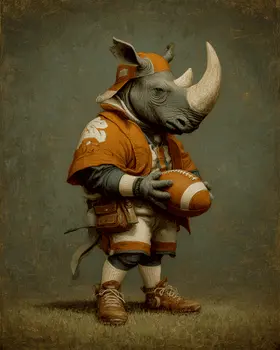 Rhino Football Player Animals in Sports Art Print - 8"x10" Artwork