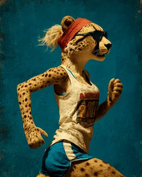 Cheetah Jogging Animals in Sports Art Print - 8"x10" Artwork