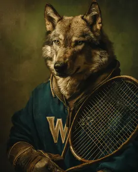 Wolf Tennis Player Animals in Sports Art Print - 8"x10" Artwork