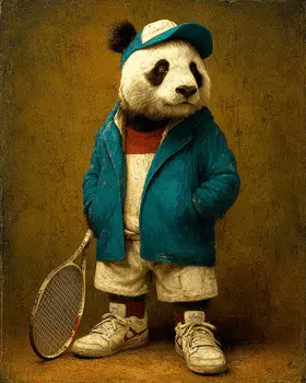 Panda Tennis Player Animals in Sports Art Print - 8"x10" Artwork