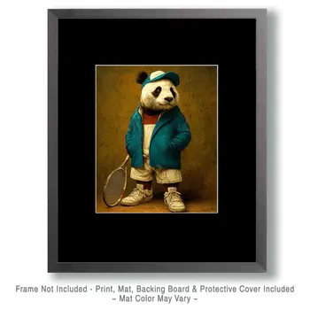 Panda Tennis Player Animals in Sports Art Print - 8"x10" Artwork