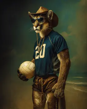 Mountain Lion Volleyball Player Animals in Sports Art Print - 8"x10" Artwork