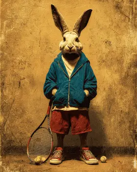 Jackrabbit Tennis Player Animals in Sports Art Print - 8"x10" Artwork