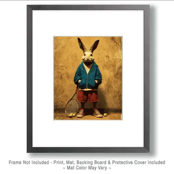 Jackrabbit Tennis Player Animals in Sports Art Print - 8"x10" Artwork