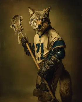 Wolf Lacrosse Player Animals in Sports Art Print - 8"x10" Artwork