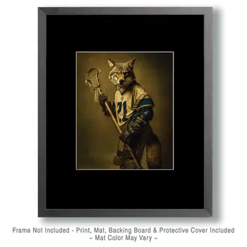 Wolf Lacrosse Player Animals in Sports Art Print - 8"x10" Artwork
