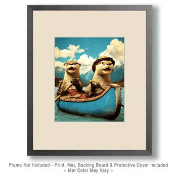 Two Otters Canoing Animals in Sports Art Print - 8"x10" Artwork