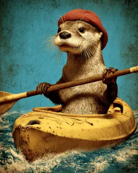 Otter Kayaking Animals in Sports Art Print - 8"x10" Artwork