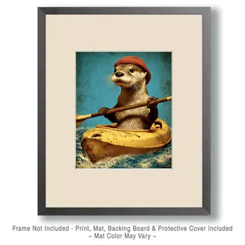Otter Kayaking Animals in Sports Art Print - 8"x10" Artwork