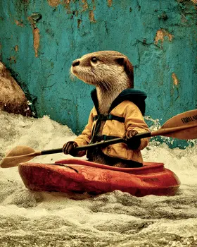 Otter Whitewater Kayaking Animals in Sports Art Print - 8"x10" Artwork