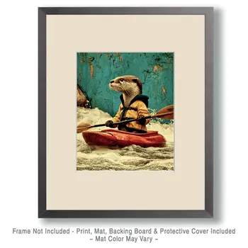 Otter Whitewater Kayaking Animals in Sports Art Print - 8"x10" Artwork