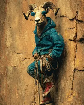 Cool Bighorn Mountain Climber Animals in Sports Art Print - 8"x10" Artwork