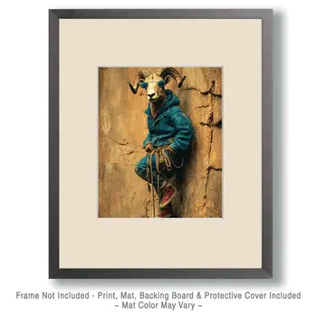 Cool Bighorn Mountain Climber Animals in Sports Art Print - 8"x10" Artwork