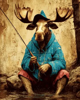 Moose Fisherman Animals in Sports Art Print - 8"x10" Artwork