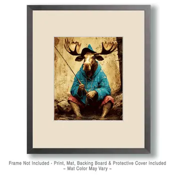 Moose Fisherman Animals in Sports Art Print - 8"x10" Artwork