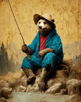 Bear Fisherman Animals in Sports Art Print - 8"x10" Artwork