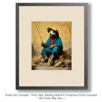 Bear Fisherman Animals in Sports Art Print - 8"x10" Artwork