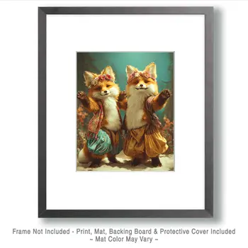 Fox Kits Dancing - Hippie Animals Art Print - 8"x10" Artwork