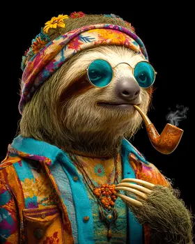 Sloth Flower Child - Hippie Animals Art Print - 8"x10" Artwork