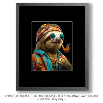 Sloth Flower Child - Hippie Animals Art Print - 8"x10" Artwork