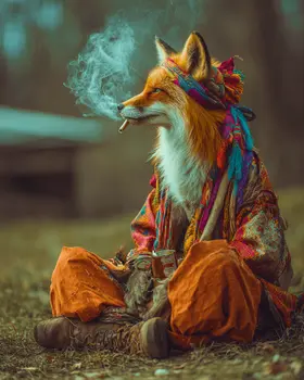 Bohemian Fox Smoking Joint - Hippie Animals Art Print - 8"x10" Artwork