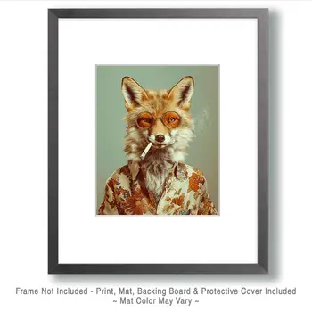Hip Fox Smoking Joint - Hippie Animals Art Print - 8"x10" Artwork