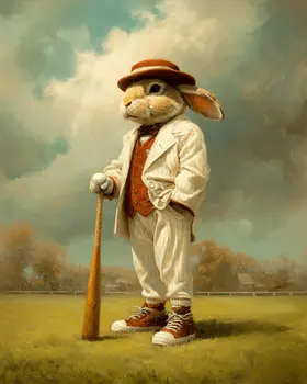 Rabbit Baseball Player Animals in Sports Art Print - 8"x10" Artwork